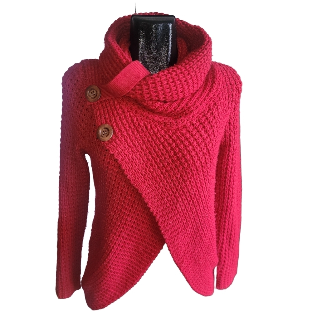 Rain + Rose Slouch Neck Red Knit Wrap Front Sweater Size S